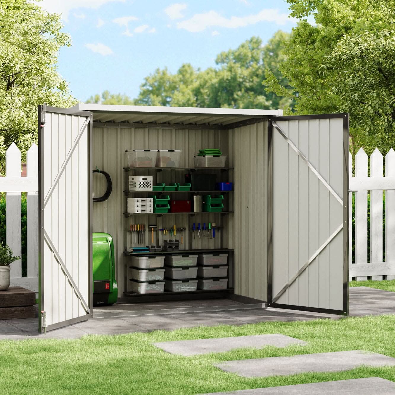 5.5x3ft Grey Slanted Roof Garden Shed with Double Doors