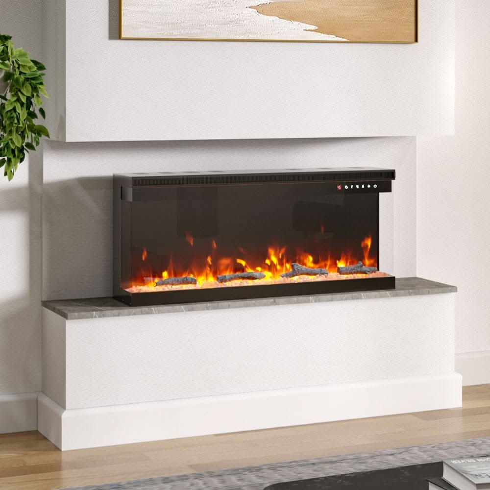 40/50/60/70/80/100-Inch 3-Sided Freestanding Electric Fireplace 12 Flame Colours and 5 Brightness Modes