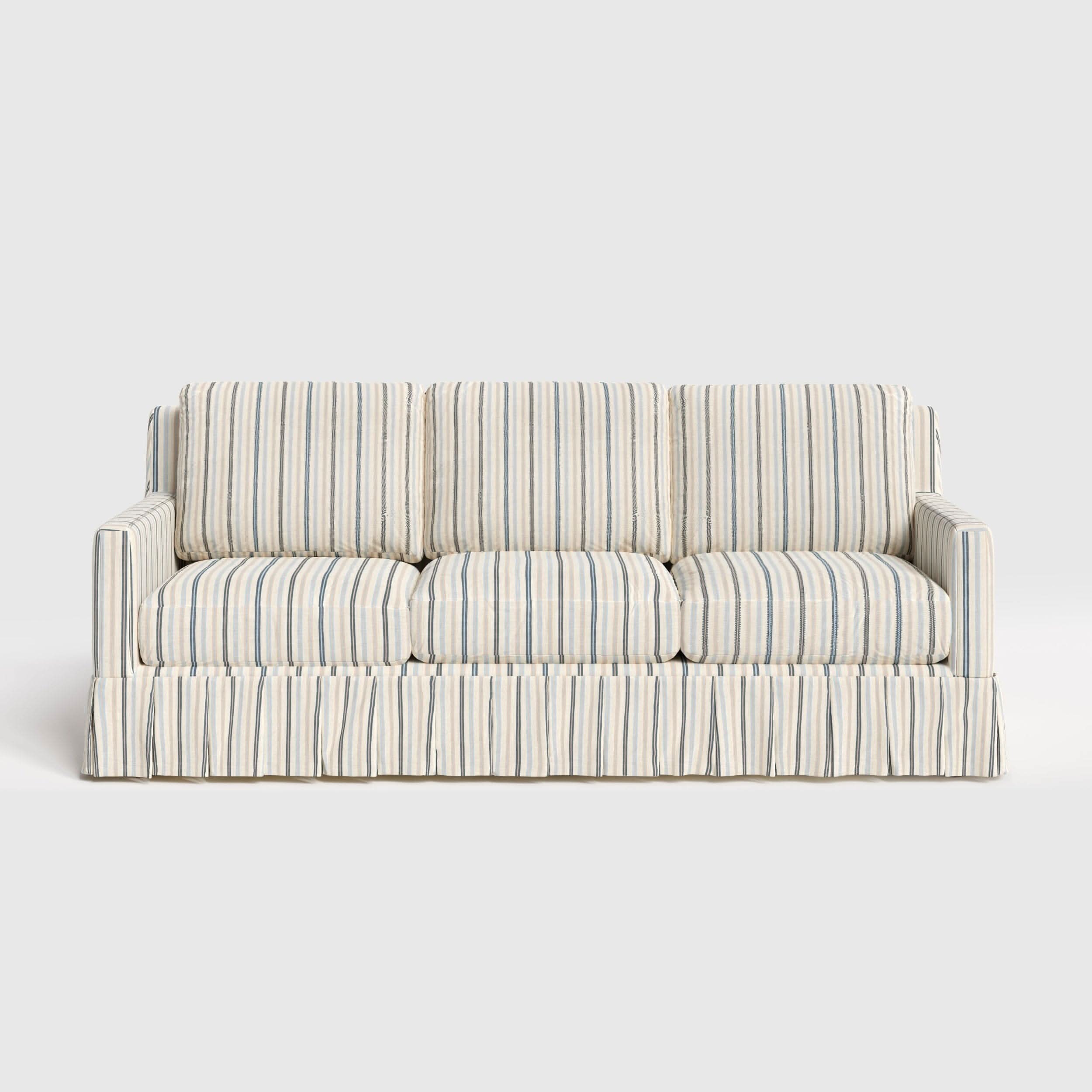Cottonfy Blue Pinstripe 3 Seater Sofa with Removable Covers