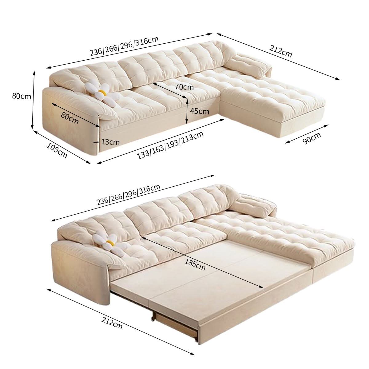 Cottonfy Cloud Elephant Ears Folding Corner Sofa Bed with Storage