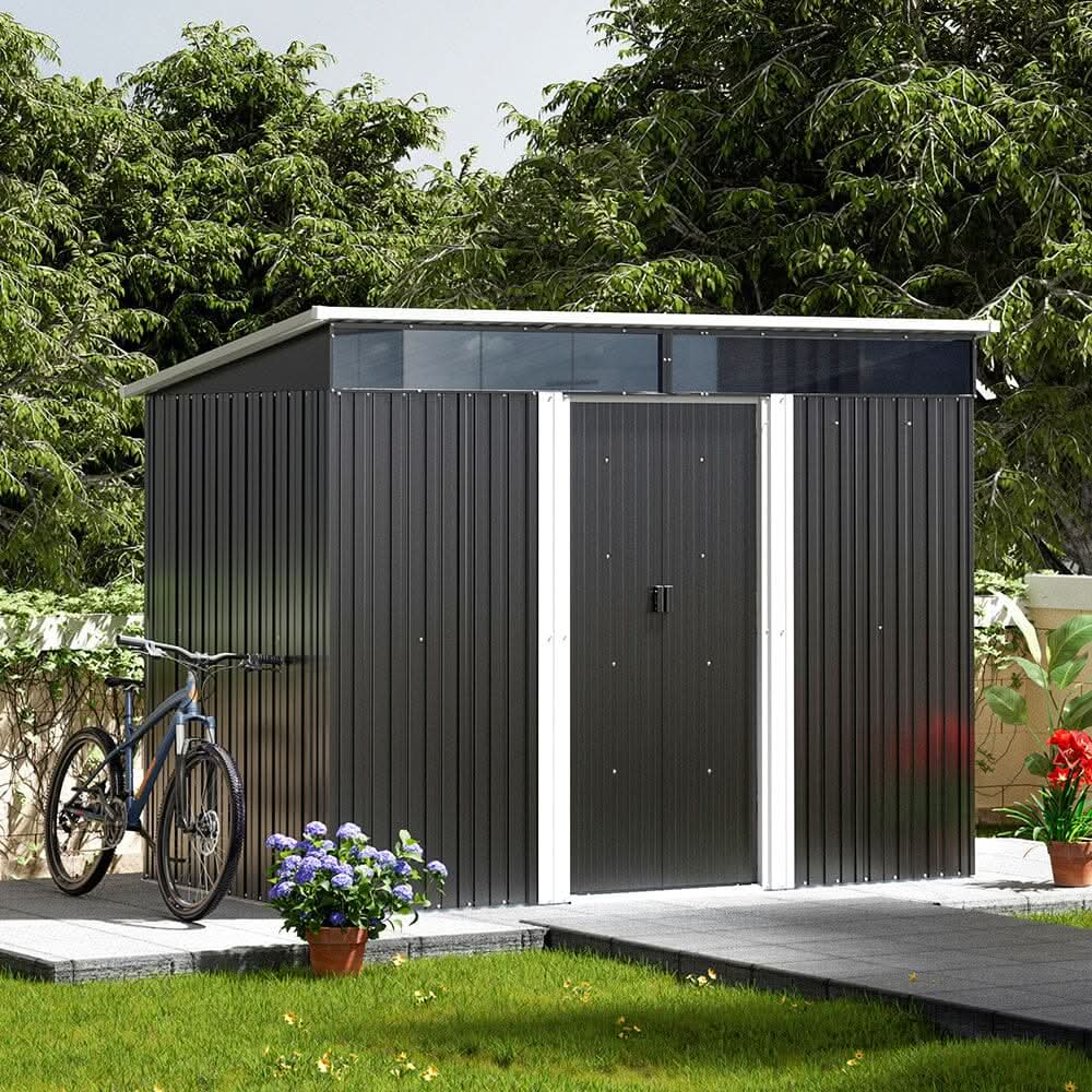8.5X4ft/ 8.5X6ft Metal Garden Bike Sheds Storage Shed with Lockable Sliding Doors