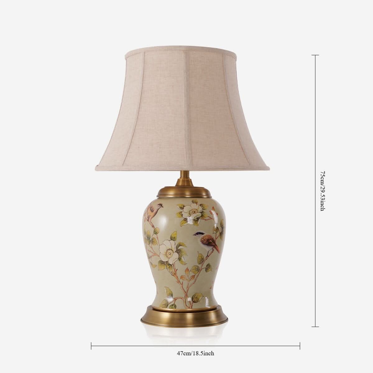 Lightsin Vintage Camellia Ceramic Table Lamp with Copper Base and Fabric Shade