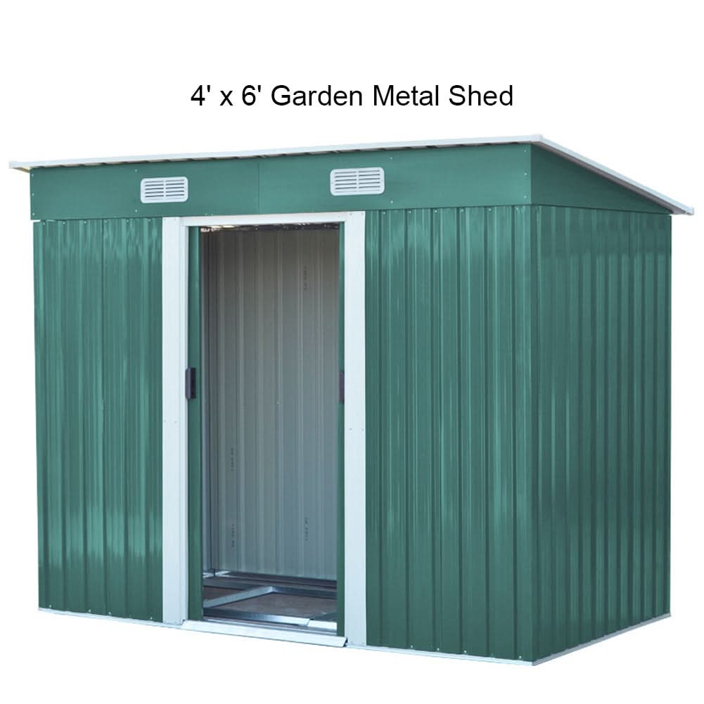 4 x 6 ft / 4 x 8 ft Steel Garden Shed with Skillion Roof Top Steel Black/Green