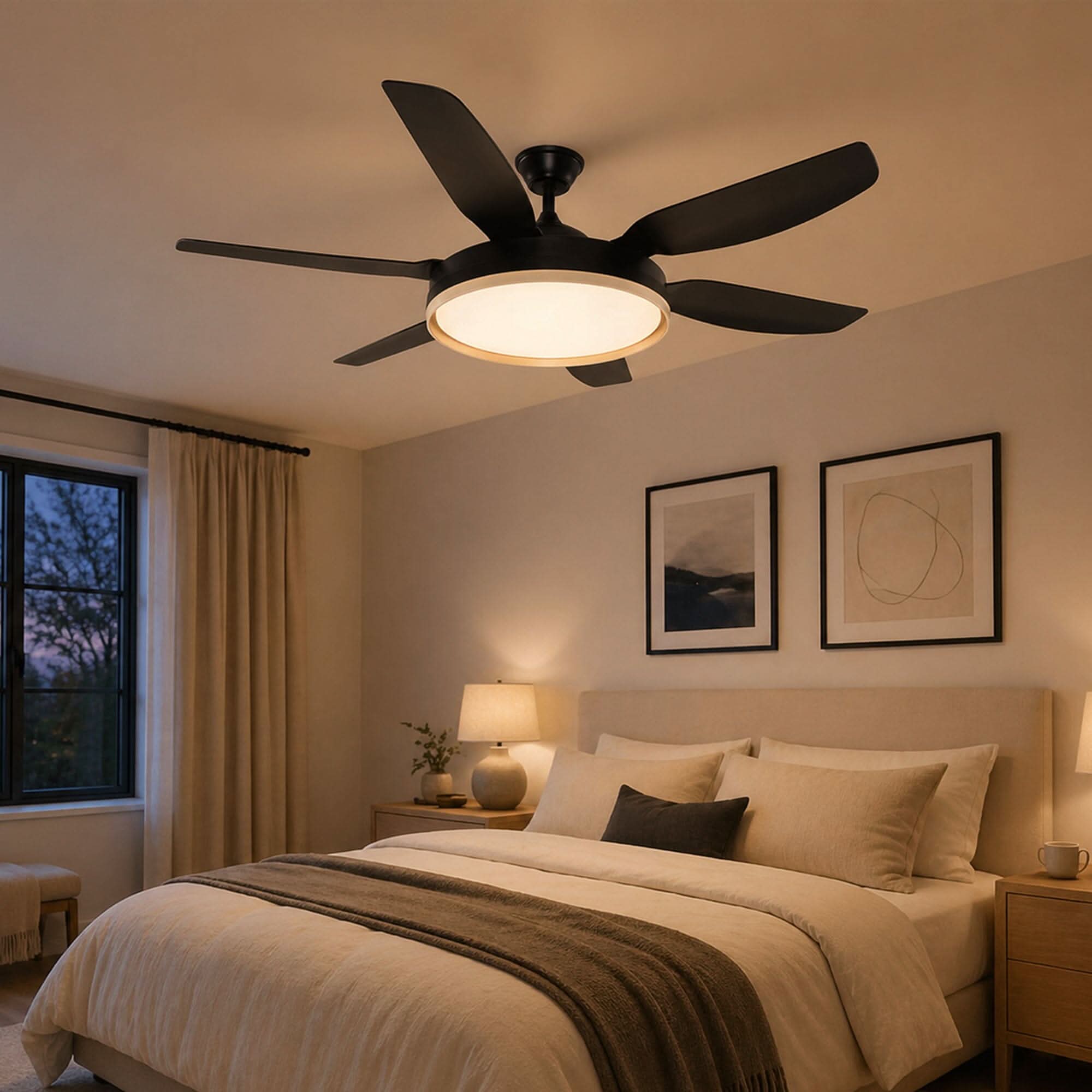 Lightsin Modern Black 57inch LED Ceiling Fan with Remote Control