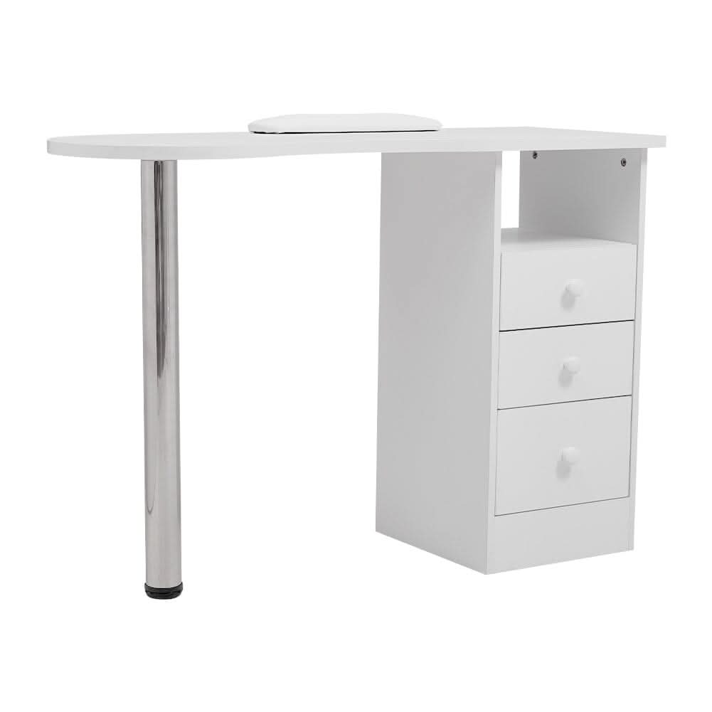106cm White 3 Drawers Manicure Table with Metal Leg