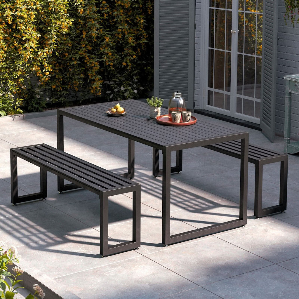6 - Person 150cm Long Iron Outdoor Dining Set Garden Table and Bench