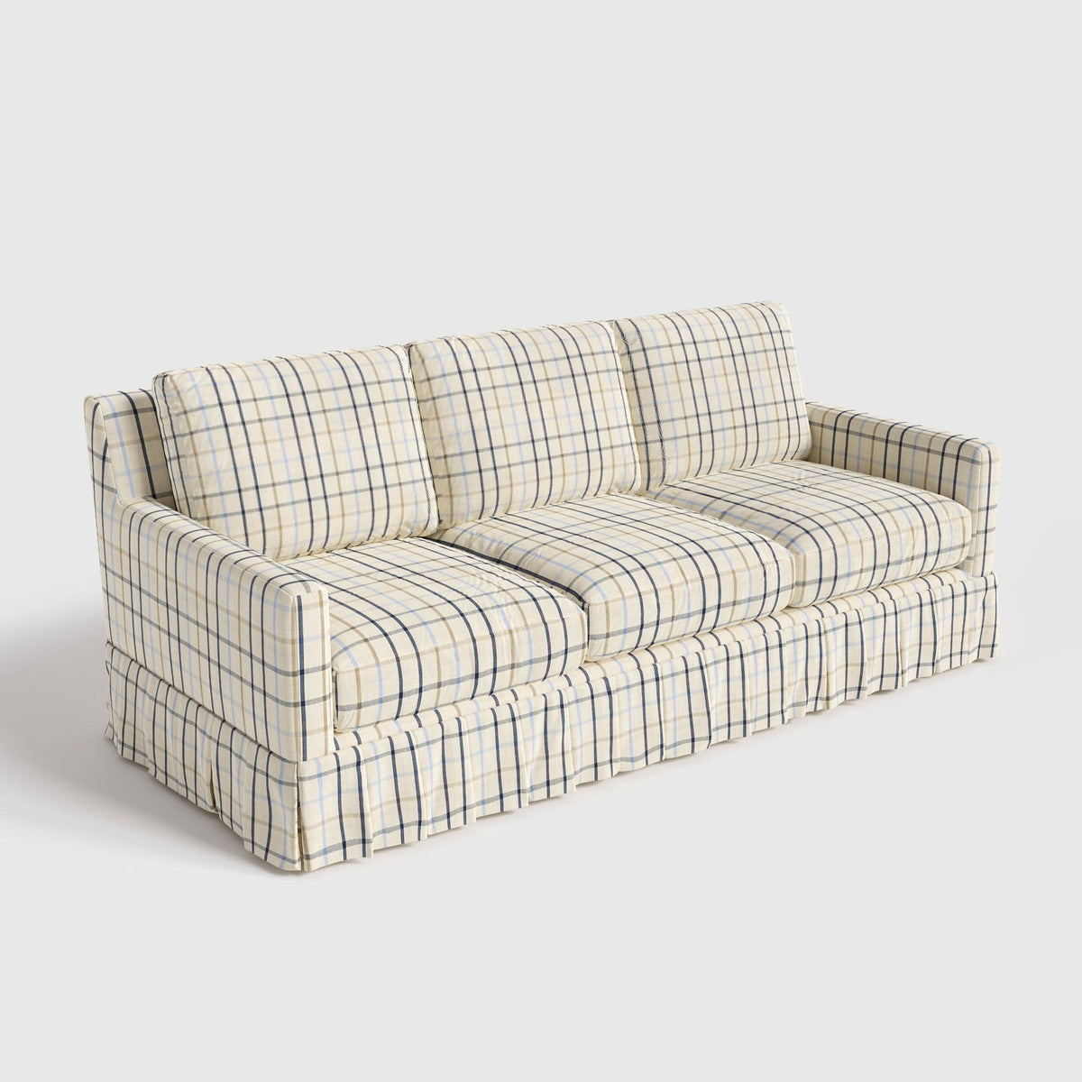 Cottonfy Blue Gingham Sofa with Skirted Base