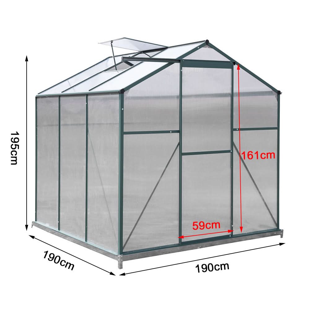 6 x 6 ft Garden Greenhouse Green Framed with Vent