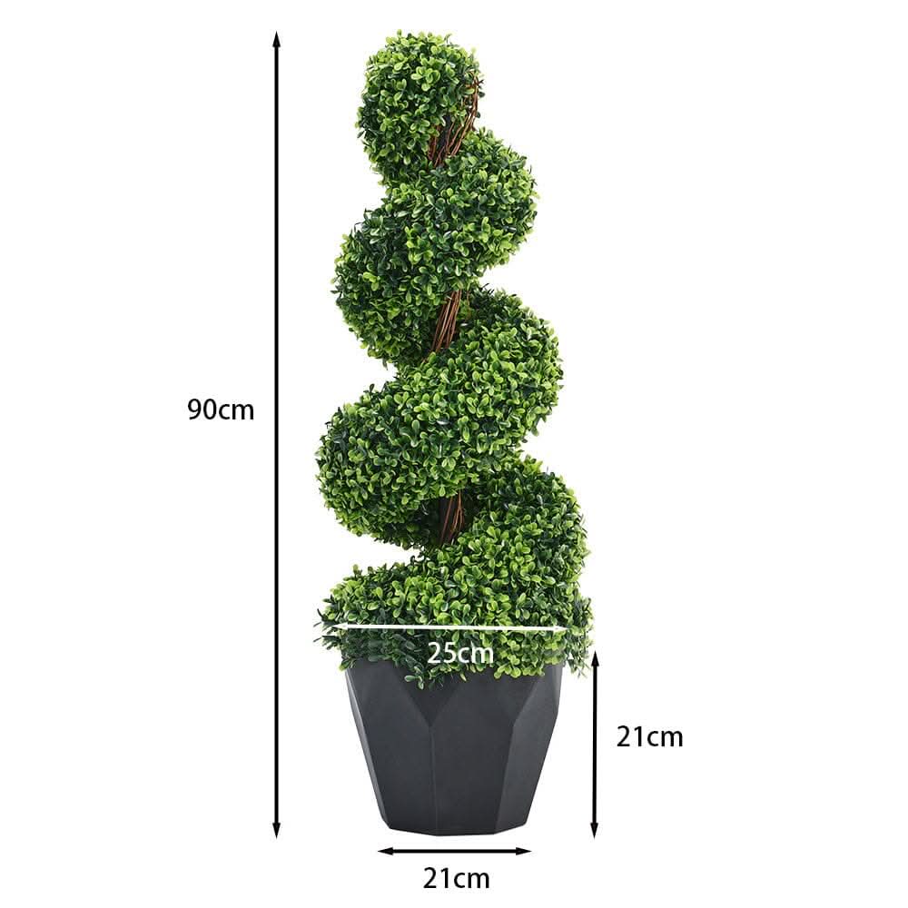 2 Pack Artificial Topiary Spiral Boxwood Tree Fake Plant