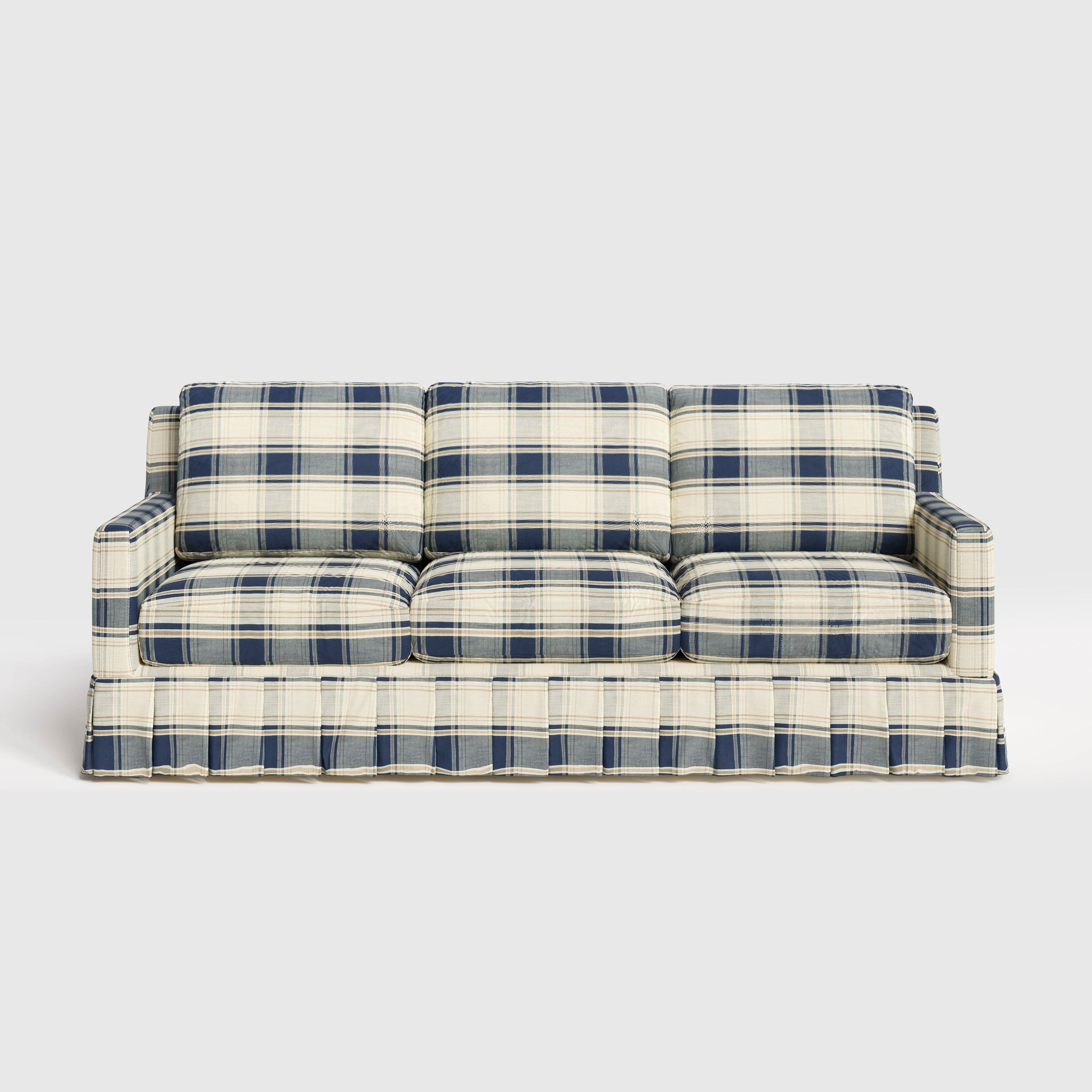 Cottonfy 3 Seater Striped Sofa with Removable Covers and Skirted Design