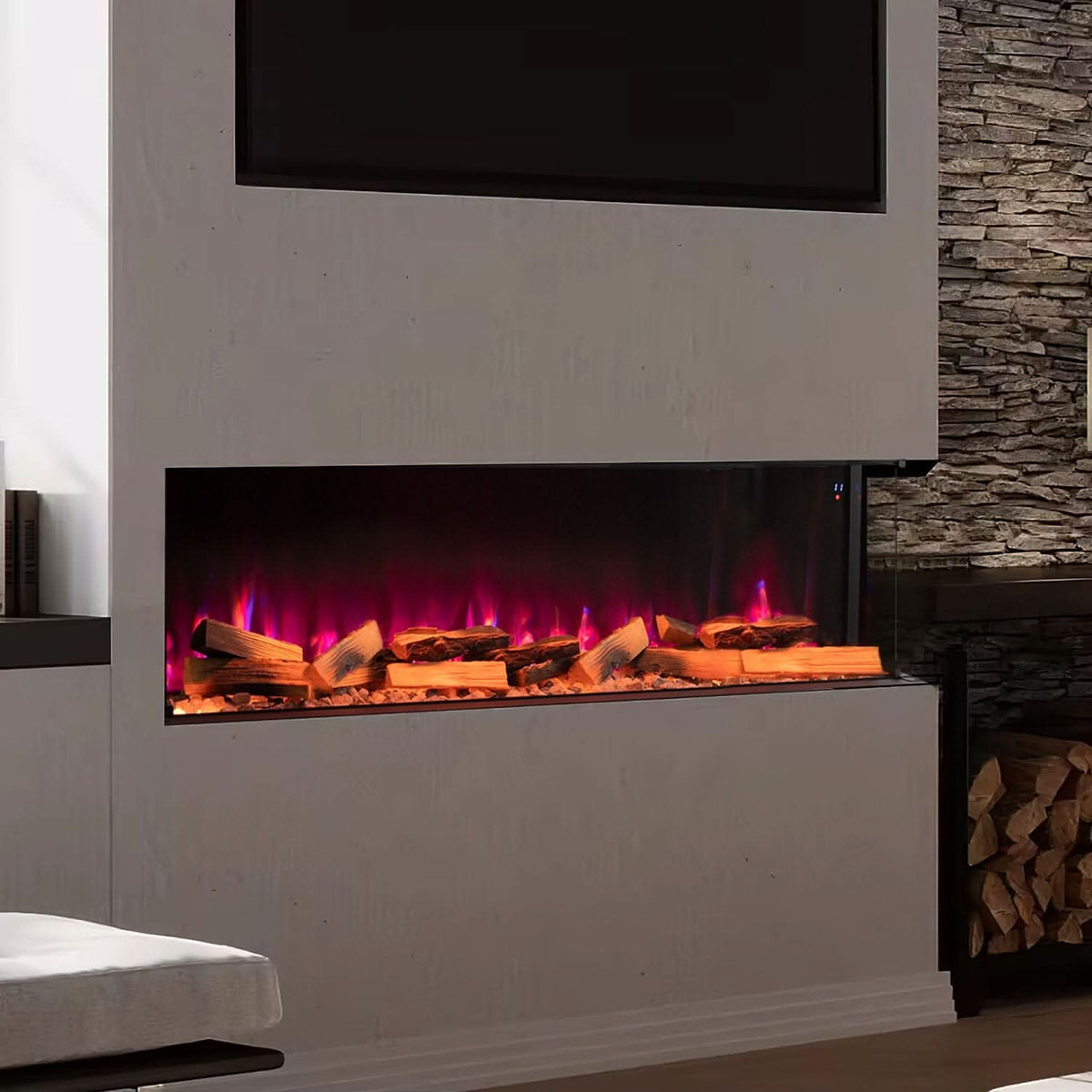 40/50/60/70-Inch 3-Sided Freestanding Electric Fireplace 12 Flame Colours and 5 Brightness Modes
