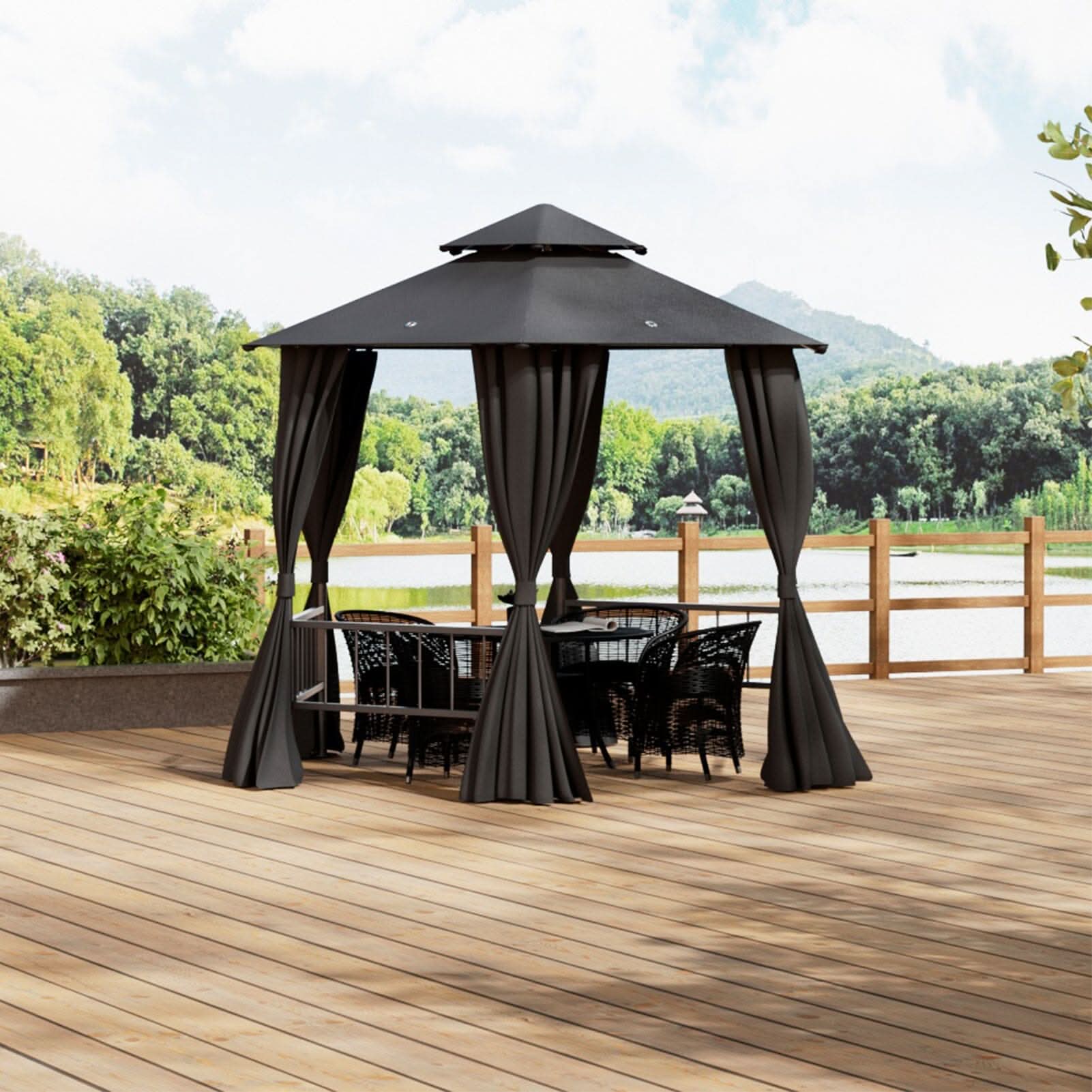 1.6x1.6x1.6m Dark Grey Hexagonal Shade Canopy with Fence