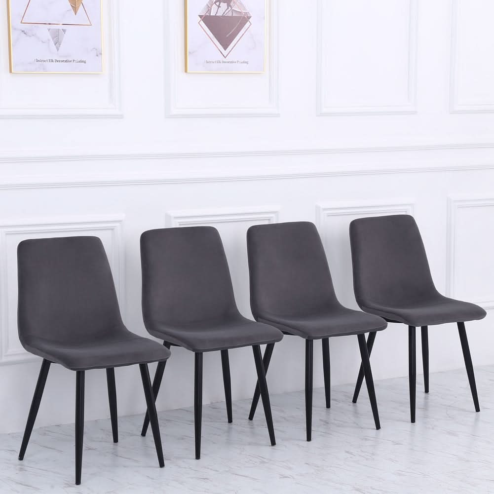 Set of 4 Curved Frosted Velvet Dining Chairs