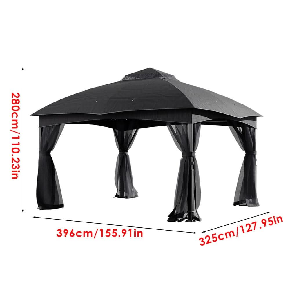 13ft Metal Pergola Refined Deep Gray with Enclosed Mesh Drapes