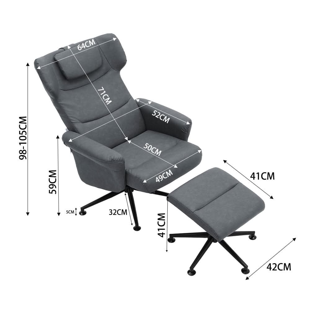 Black/Grey/Brown Faux Leather Swivel?Armchair with Footstool
