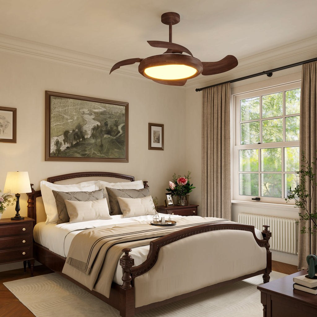 Lightsin Walnut Effect LED Ceiling Fan Light with Remote for Living Room & Bedroom
