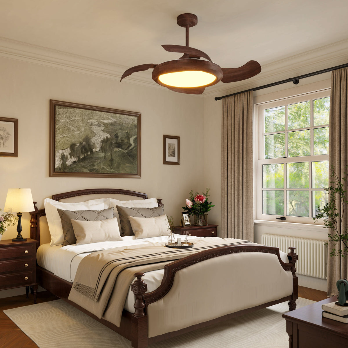 Lightsin Walnut Effect LED Ceiling Fan Light with Remote for Living Room & Bedroom