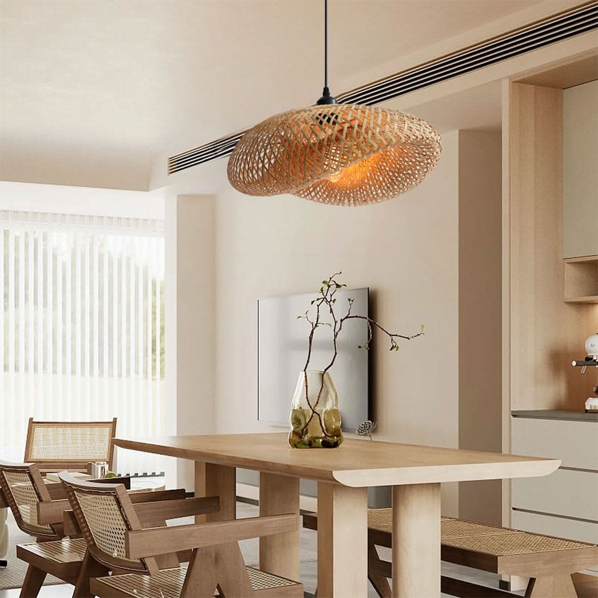 Lightsin Eco-Friendly Handmade Bamboo Pendant Light 60/80cm for Dining Room & Living Room