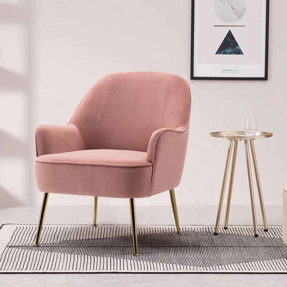 2ft Leisure Velvet Armchair with Gold-Plated Metal Legs