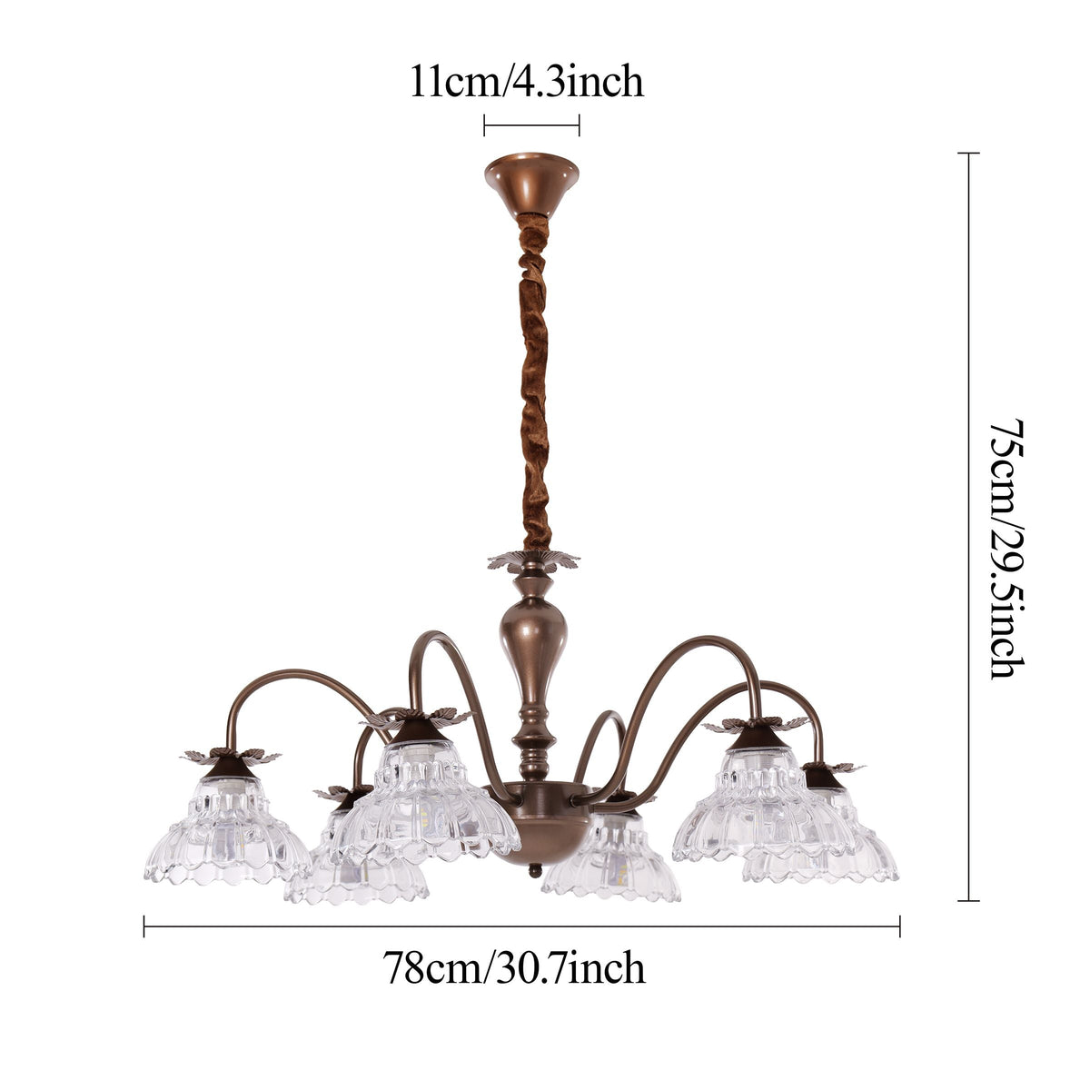 6-Light Gold Vintage Floral Glass Chandelier | E14 Ceiling Lamp