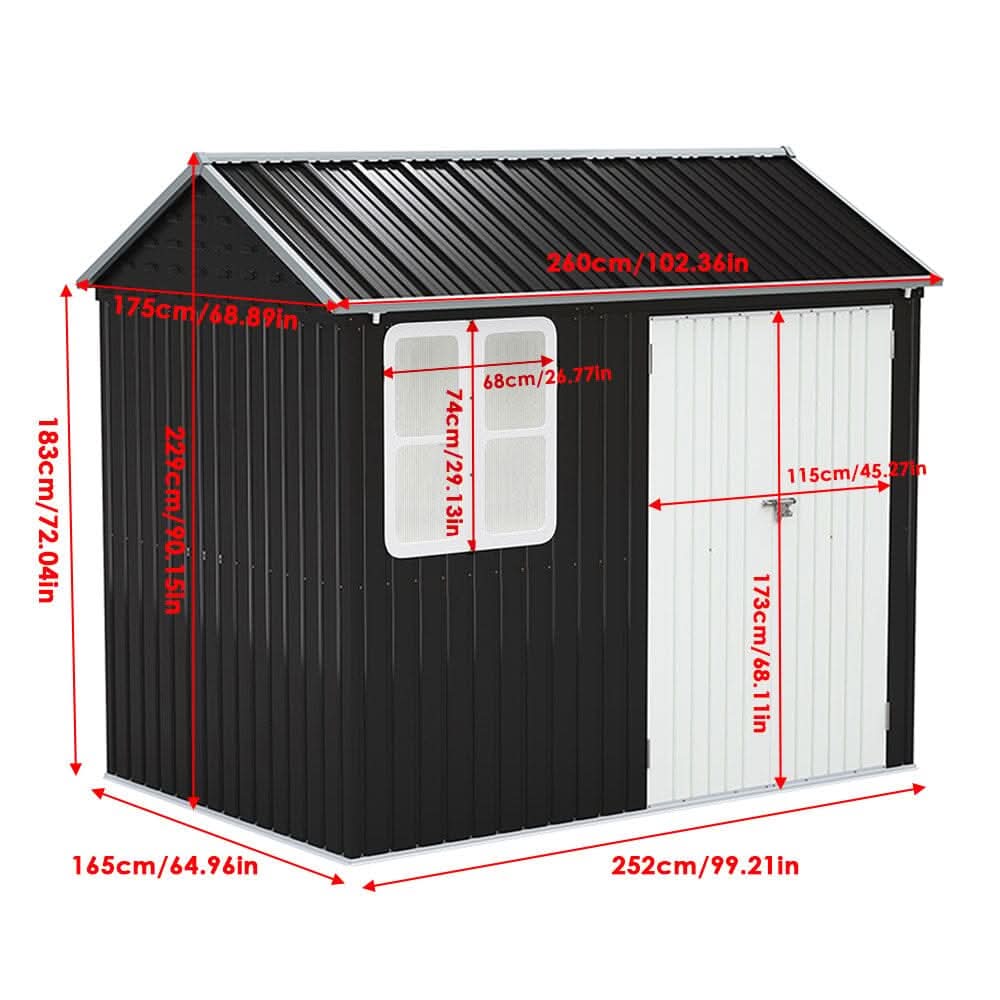 8.3 x 5.4ft Metal Apex Roof Garden Shed Outdoor Storage House