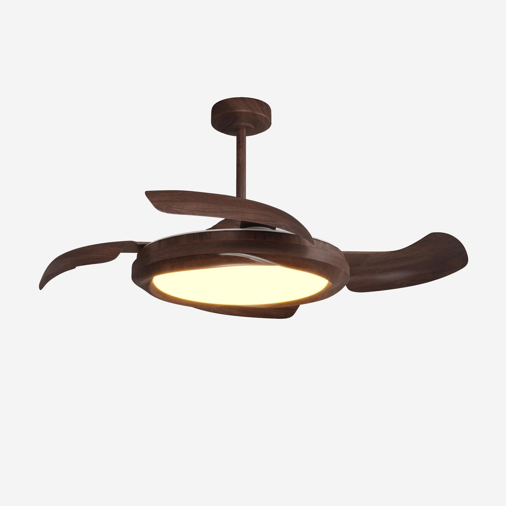 Lightsin Walnut Effect LED Ceiling Fan Light with Remote for Living Room & Bedroom