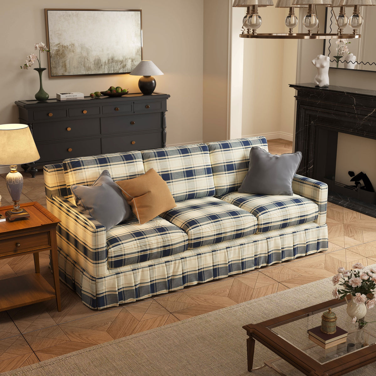 Cottonfy Minimalist Stylish Detachable Striped and Checkered Pattern Sofa