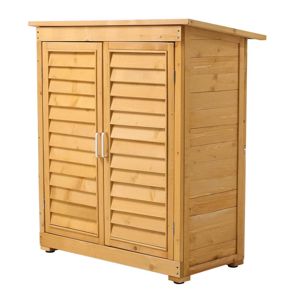 97cm H Wood Outdoor Solid Wood Storage Cabinet Garden Tool Shed