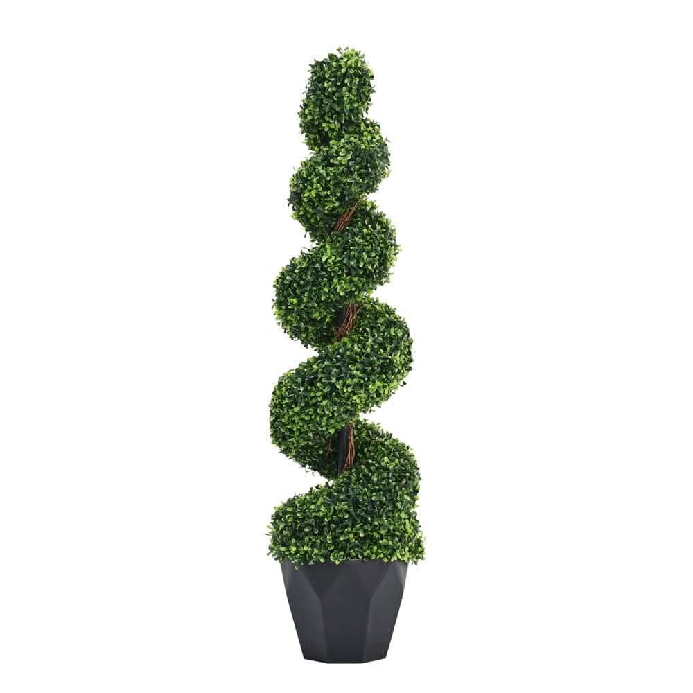 2 Pack Artificial Topiary Spiral Boxwood Tree Fake Plant