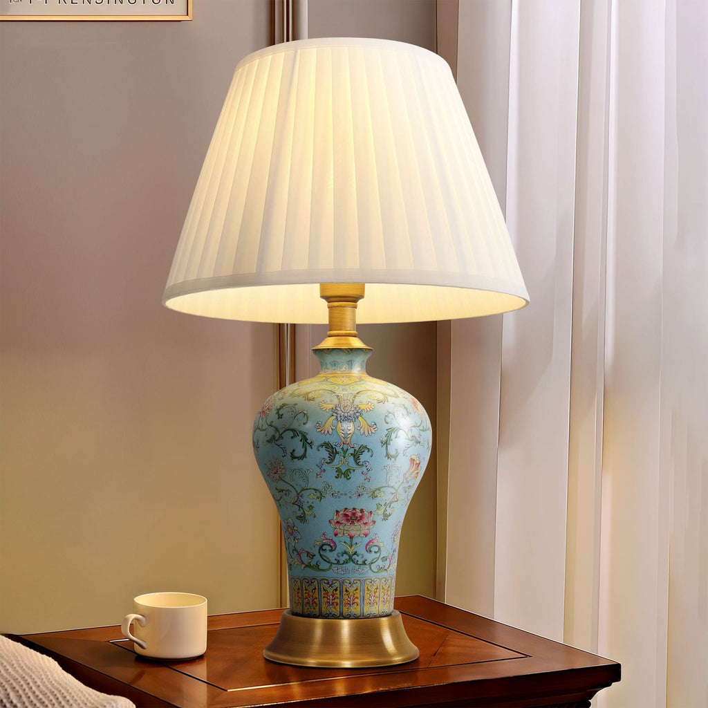 Lightsin Vibrant Ceramic Table Lamps for Living Room – Handcrafted Design with Warm Fabric Shade