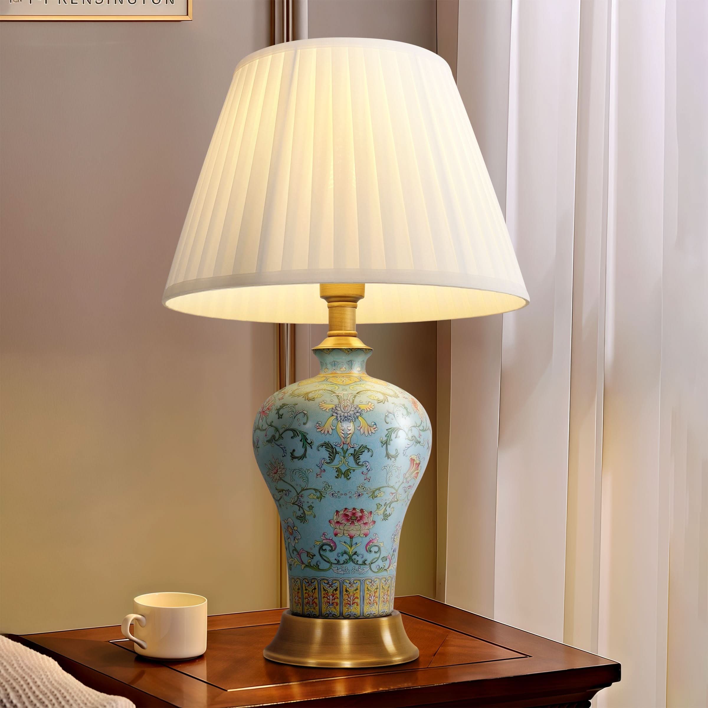 Lightsin Vibrant Ceramic Table Lamps for Living Room – Handcrafted Design with Warm Fabric Shade