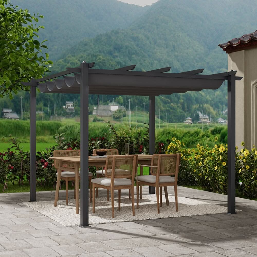 9ft Aluminum Patio Pergola with Sun-Shade Canopy
