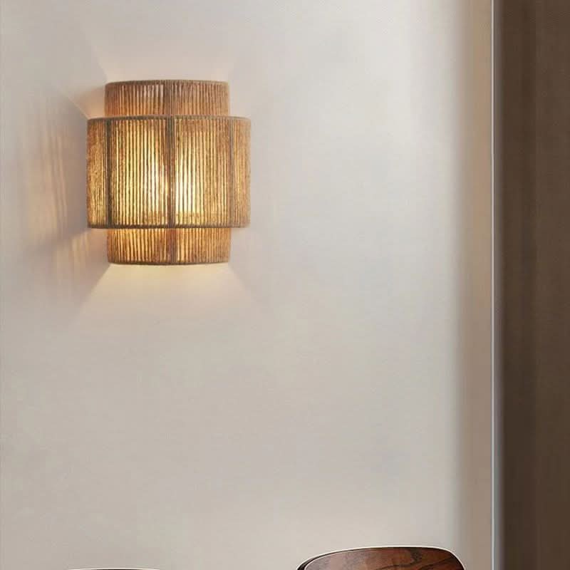 Vintage Hand-Woven Hemp Rope Half Cylinder Wall Lamp