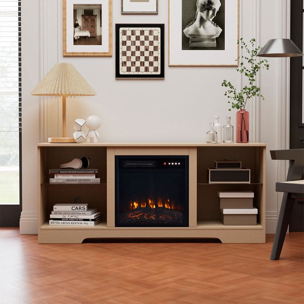 Wood Grain Fireplace Cabinet with 18inch Electric Fire | Touchscreen-enabled & remote-controlled