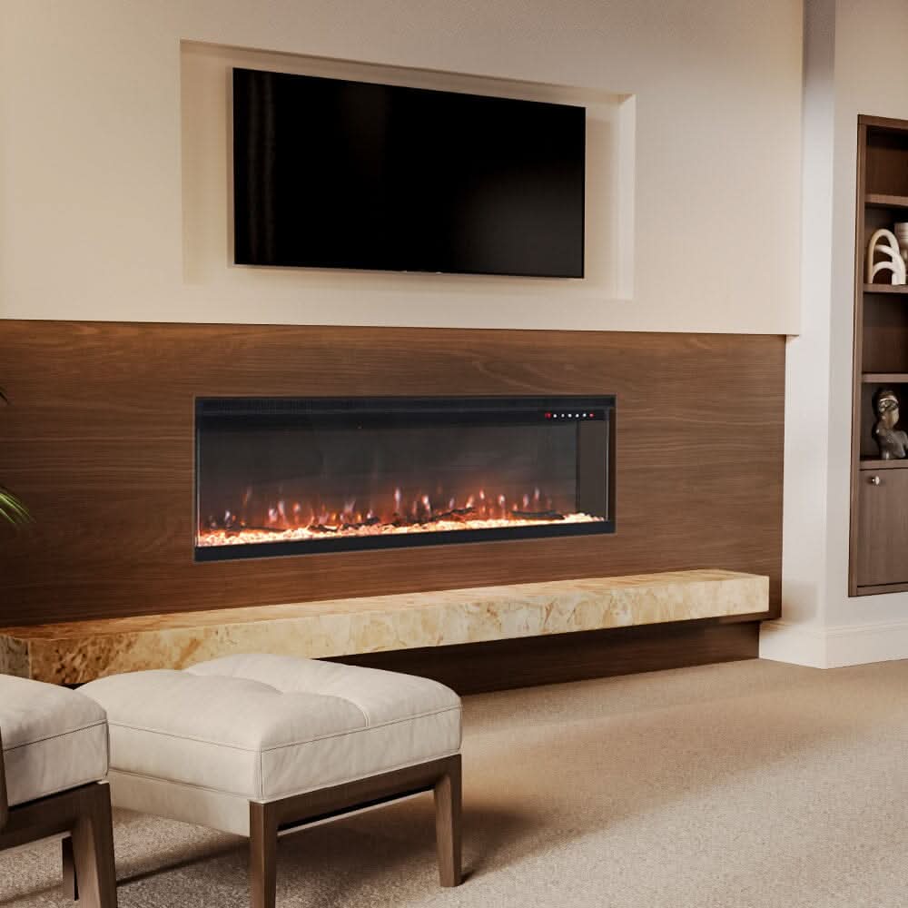 40/50/60/70/80/100-Inch 3-Sided Freestanding Electric Fireplace 12 Flame Colours and 5 Brightness Modes