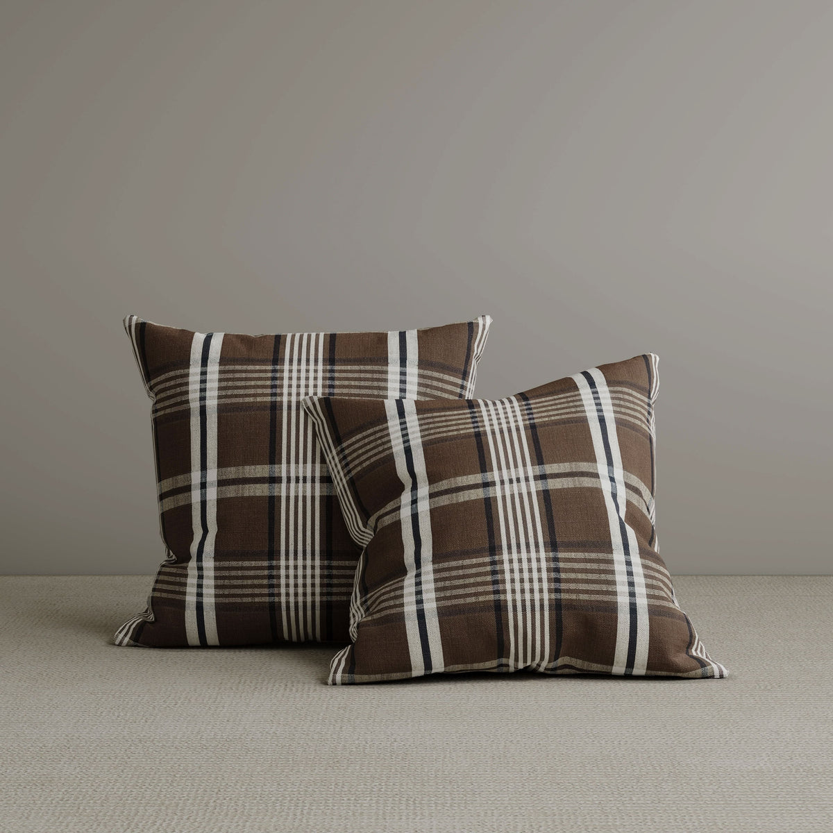 Cottonfy Square Exclusive Design Cushion in Brown Checkered Cotton Linen, 45*45CM