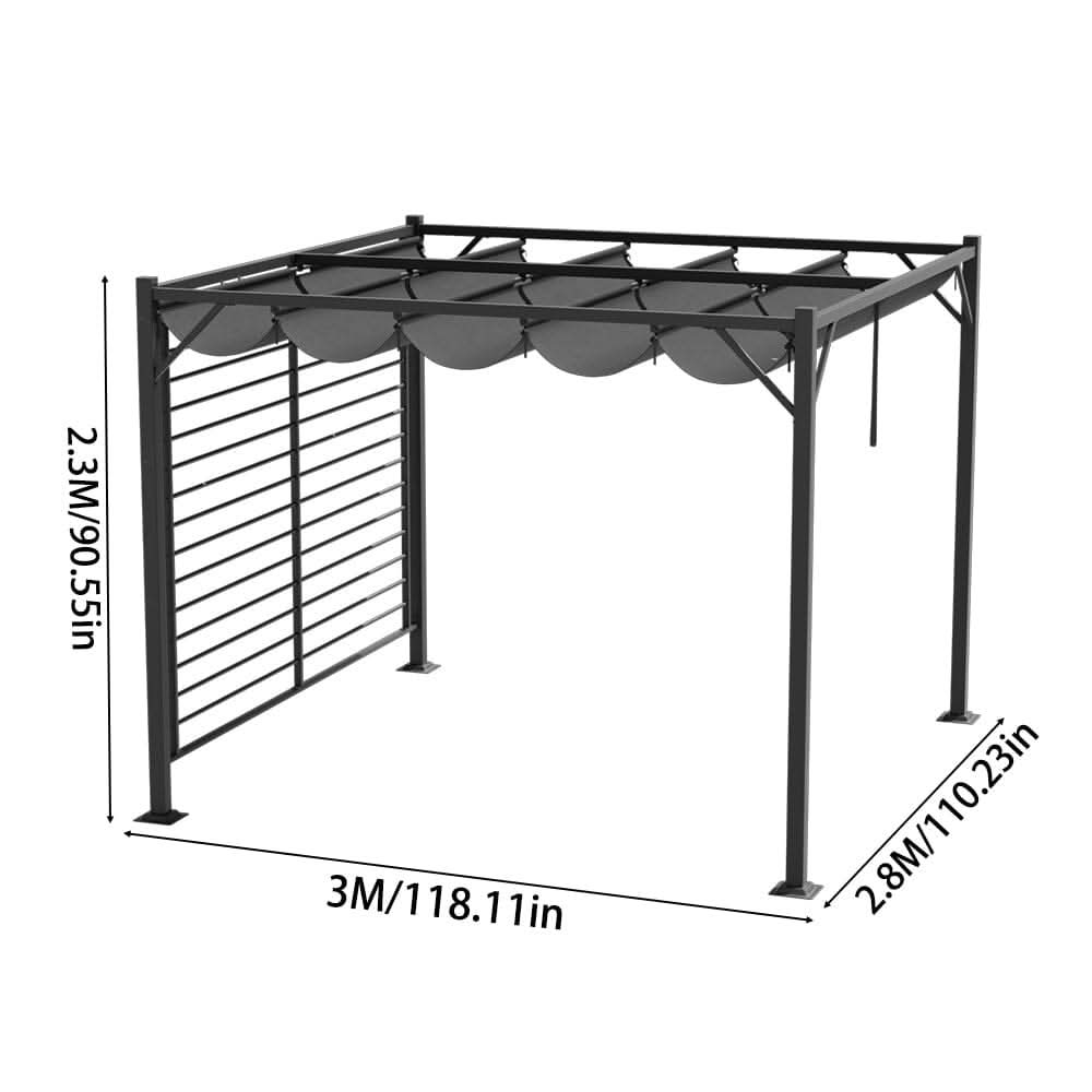 3x2.8x2.3m Dark Grey Pergola with Single-Sided Hollow Fence