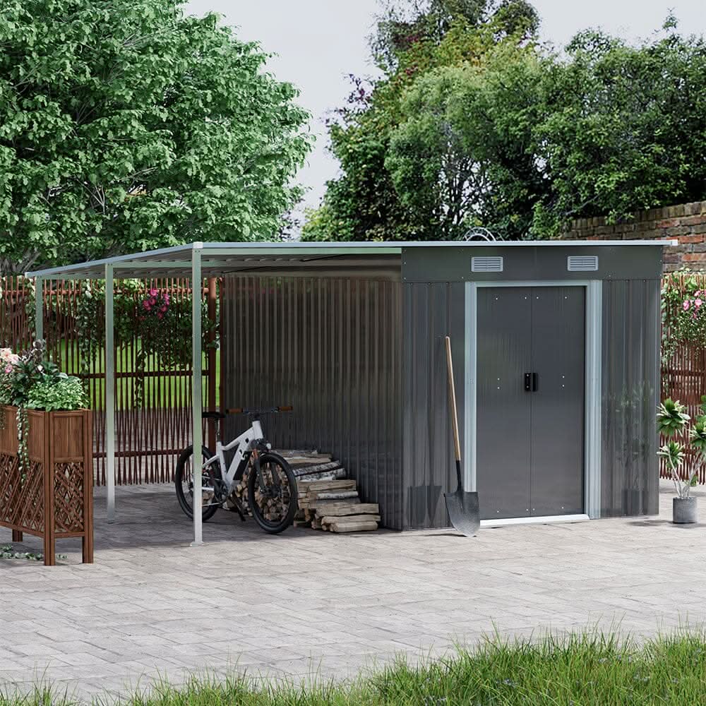5.5x3.5 ft/ 5.5x5.5 ft/ 5.5x7.5 ft/ 5.5x9 ft Metal Pent Roof Outdoor  Storage Shed with Lean-to