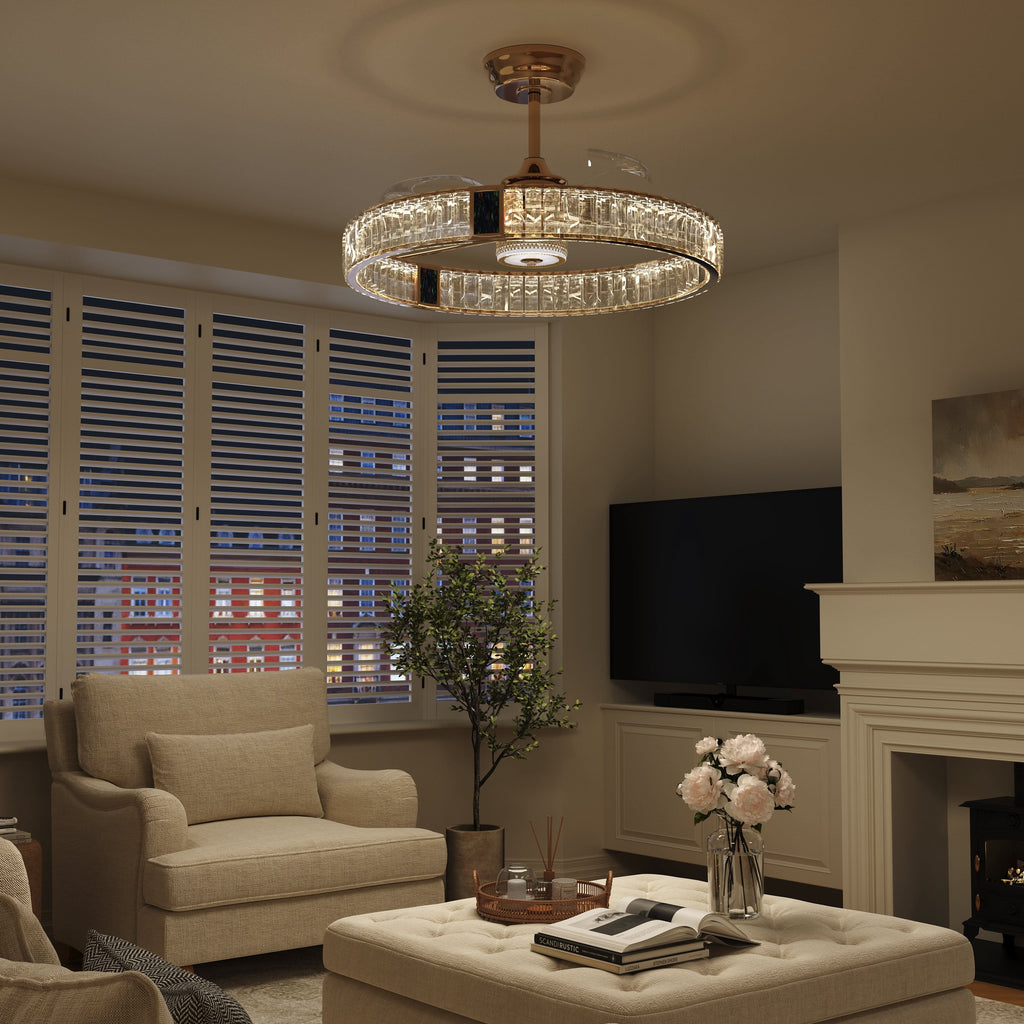 Lightsin 60cm Gold Crystal Ceiling Fan with LED Light, Remote Control & 6 Speeds