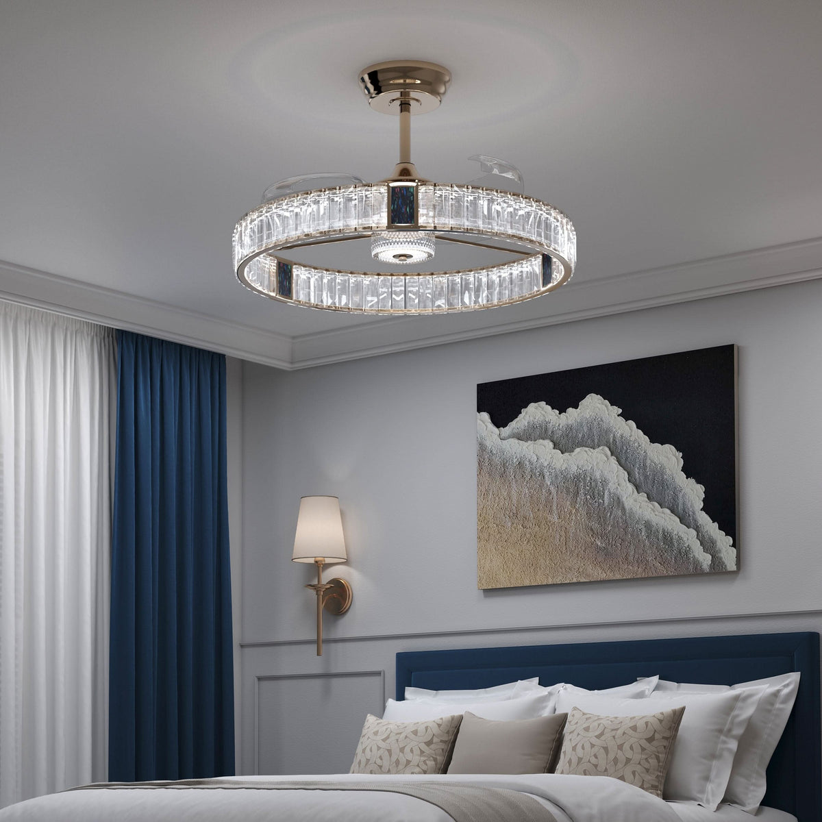 Lightsin 60cm Gold Crystal Ceiling Fan with LED Light, Remote Control & 6 Speeds