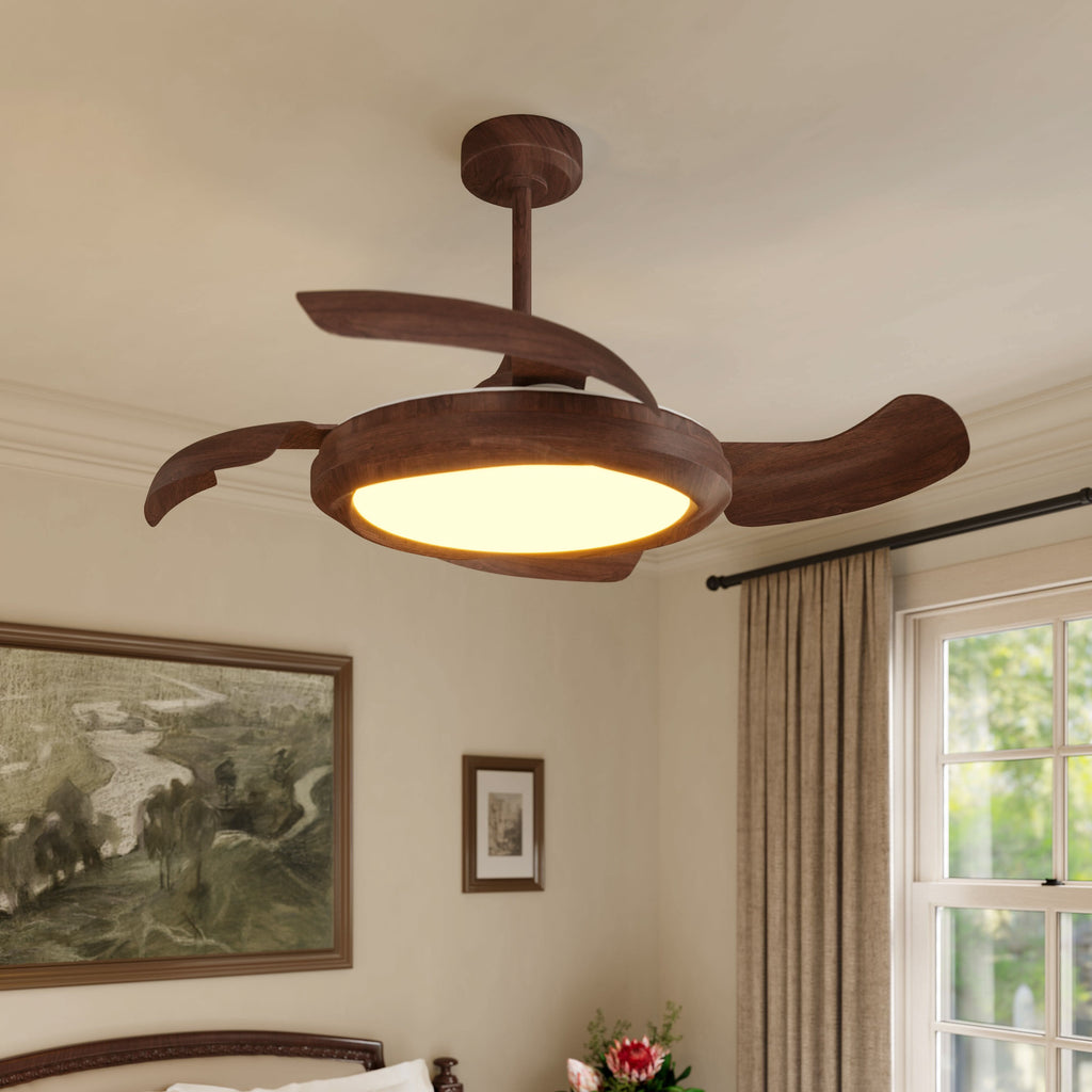 Lightsin Walnut Effect LED Ceiling Fan Light with Remote for Living Room & Bedroom