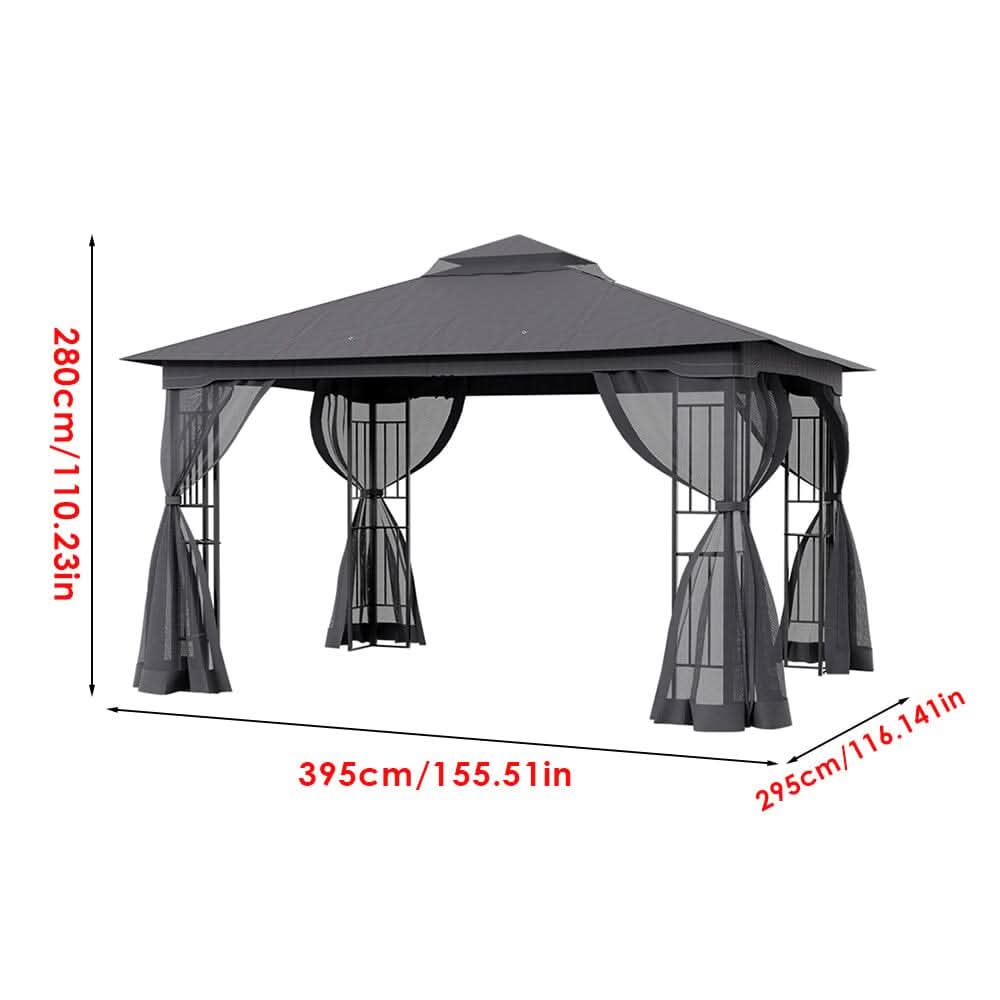 13ft Outdoor Pergola Premium Iron with Sheer Charcoal Gray Screens