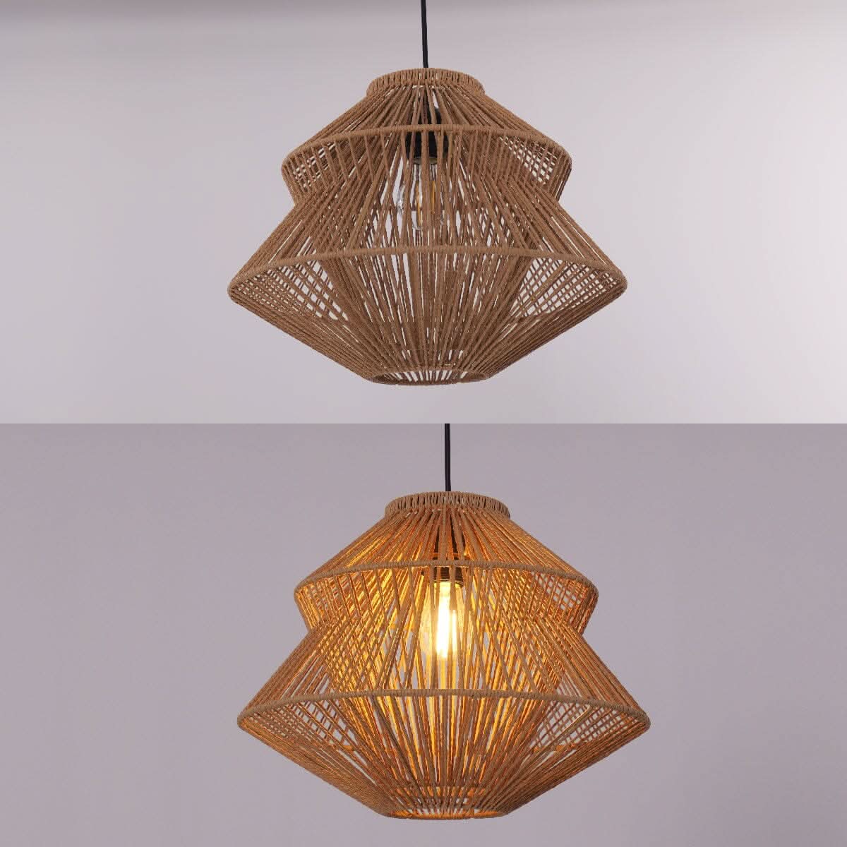 Lightsin Khaki Handwoven Paper Rope Pendant Light with Iron Frame