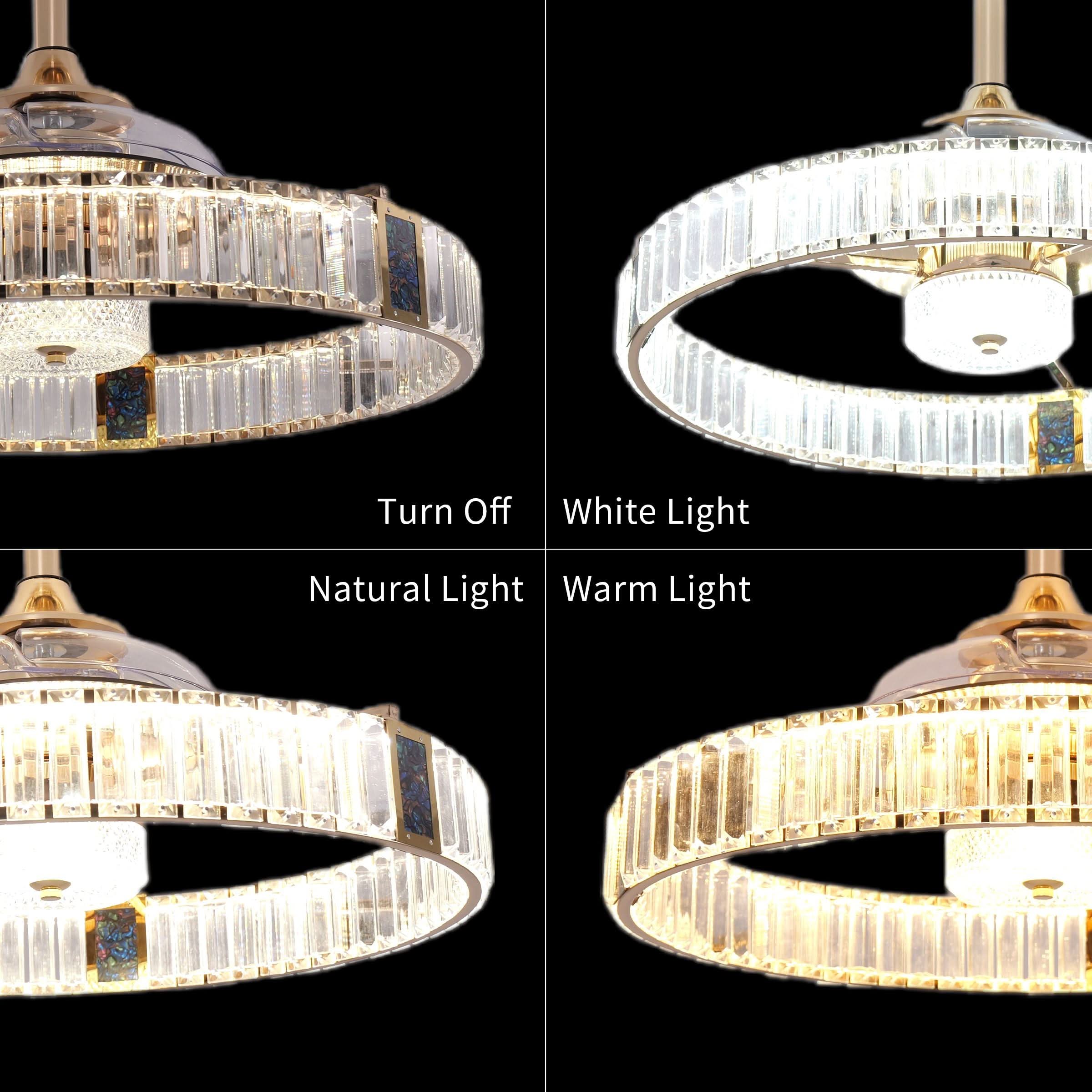 Lightsin 60cm Gold Crystal Ceiling Fan with LED Light, Remote Control & 6 Speeds