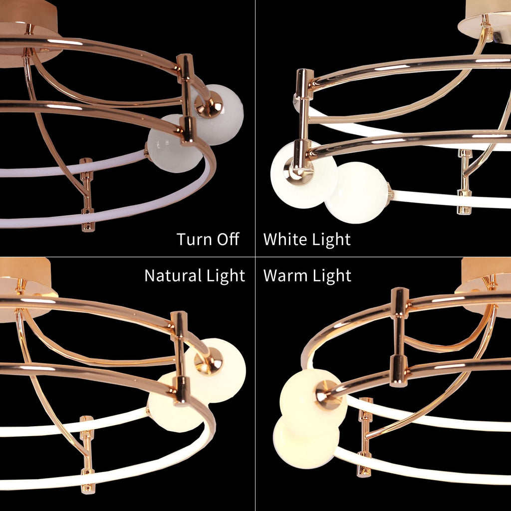 Lightsin Modern Gold LED Ceiling Light with Glass Globes and Colour Changing