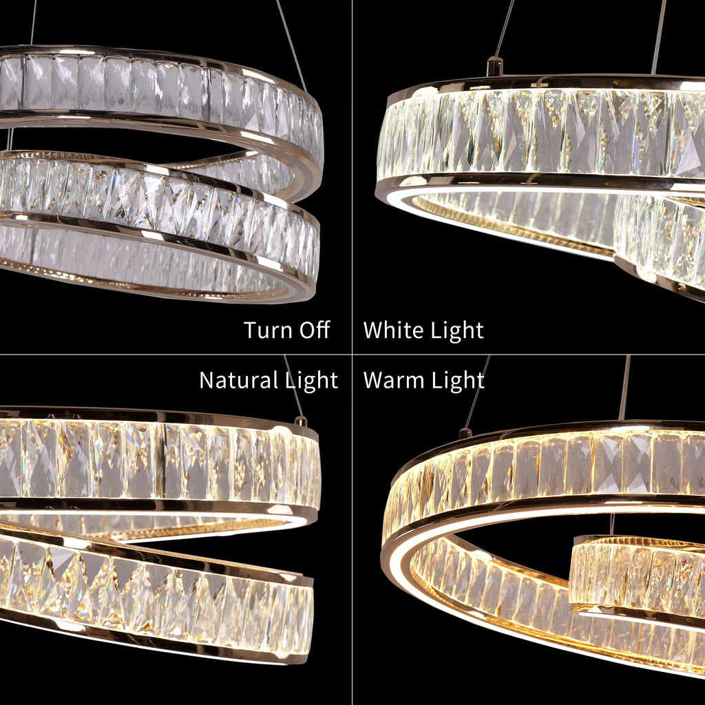Lightsin Elegant Gold Crystal Swirl Pendant Light Luxury Crystal Chandelier for Living Room