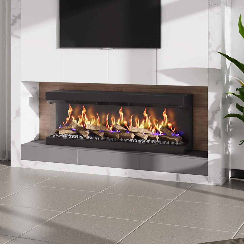 40/50/60/70-Inch 3-Sided Freestanding Electric Fireplace 12 Flame Colours and 5 Brightness Modes