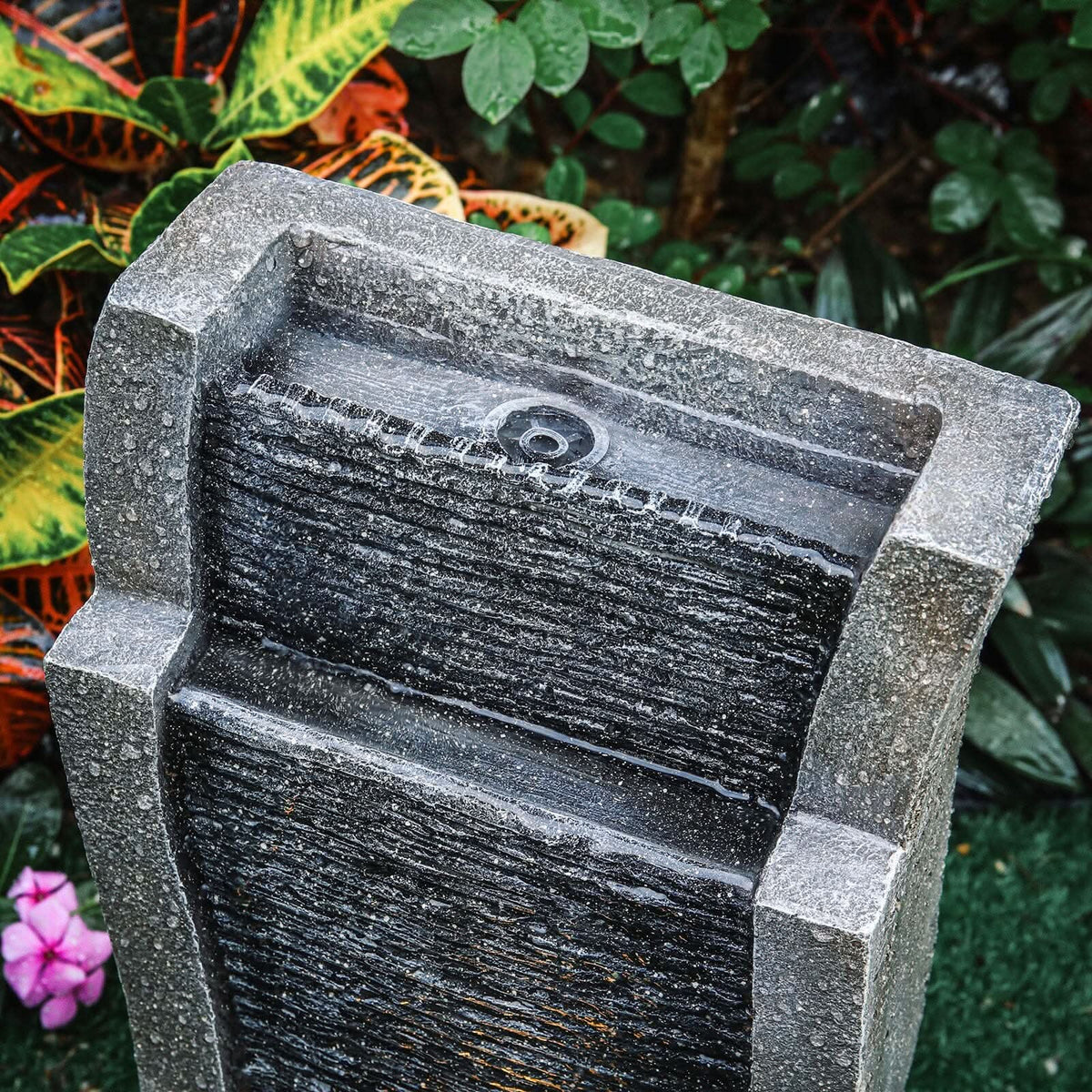 50CM H Slate Effect Modern Waterfall Ornament Garden Water Feature Cascading Tiered Water