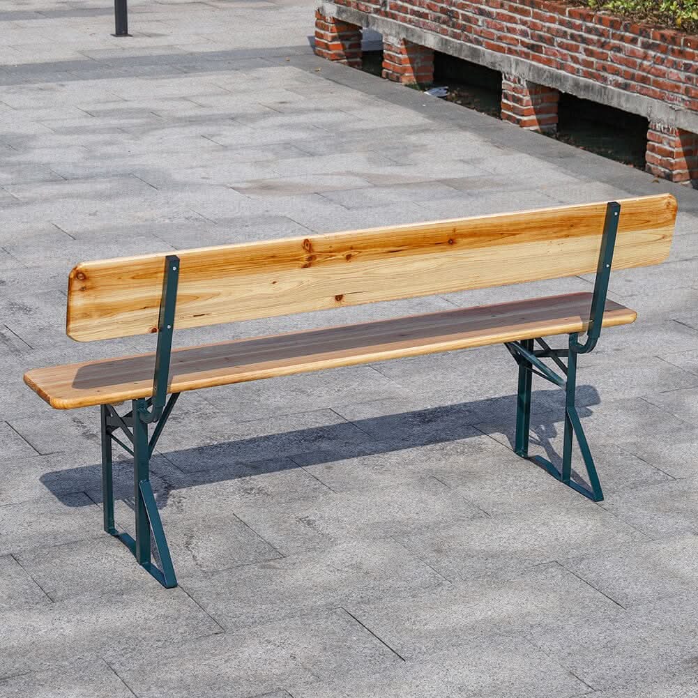 Set of 2 Folding Garden Benches with Backrest Cedar Wood Outdoor Bar Chairs