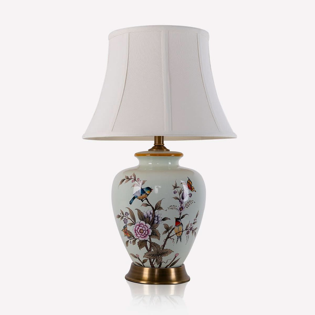 Lightsin Vintage Ceramic Bird-Pattern Table Lamp with Fabric Shade